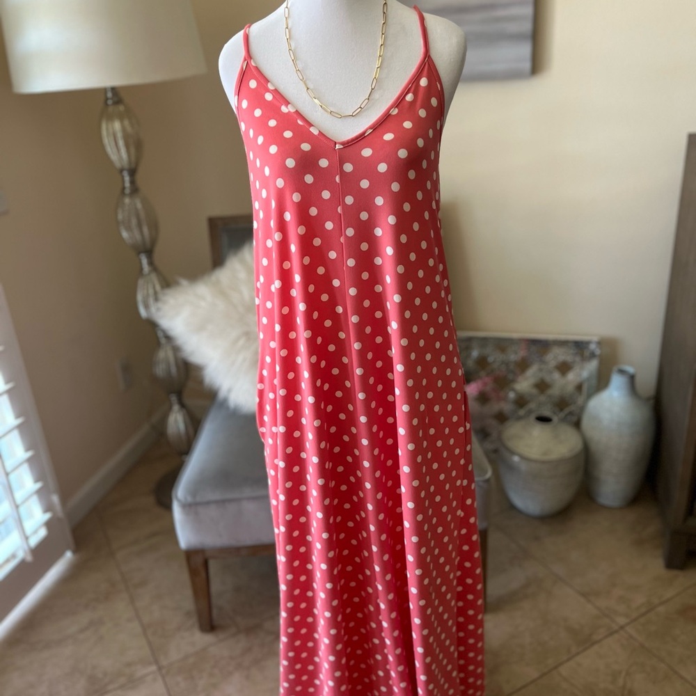 Polka Dot Maxi Dress in Coral